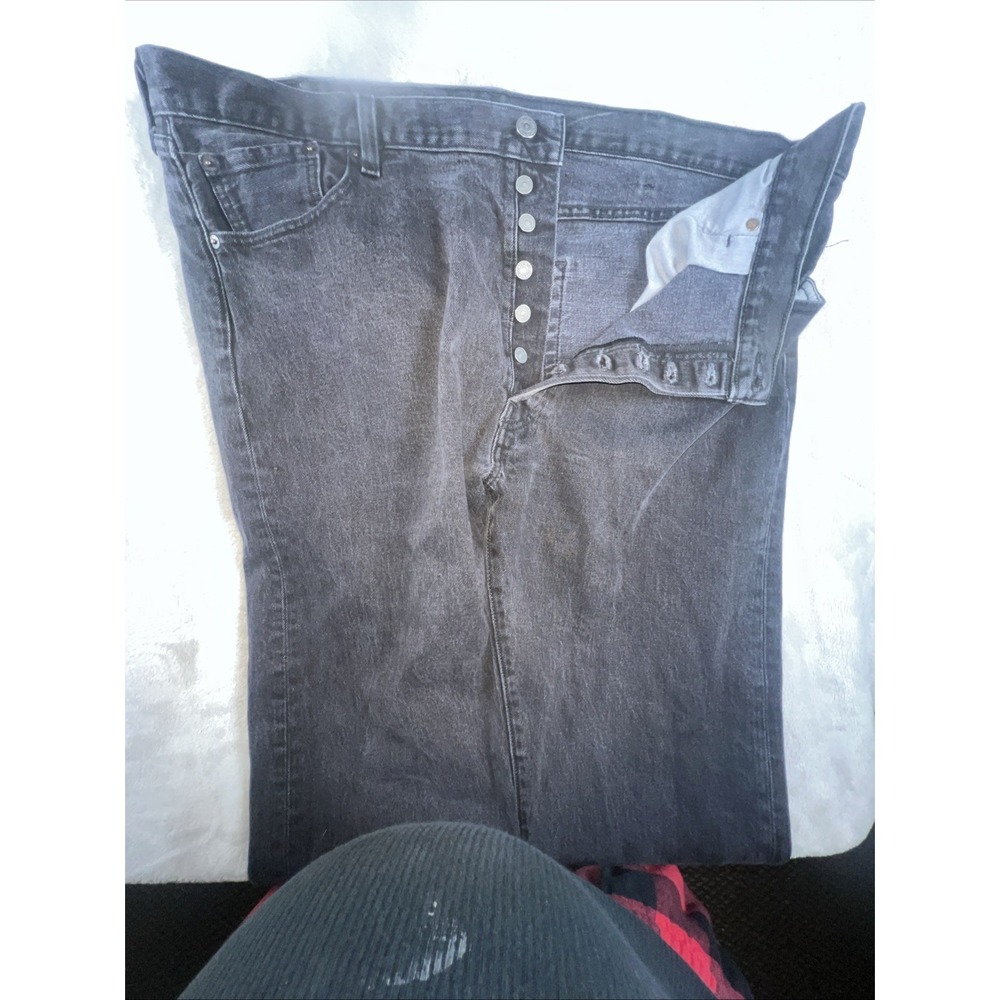 Levi's 501 Men's Jeans 42x30 Black Button Fly Straight Leg Stretch Denim